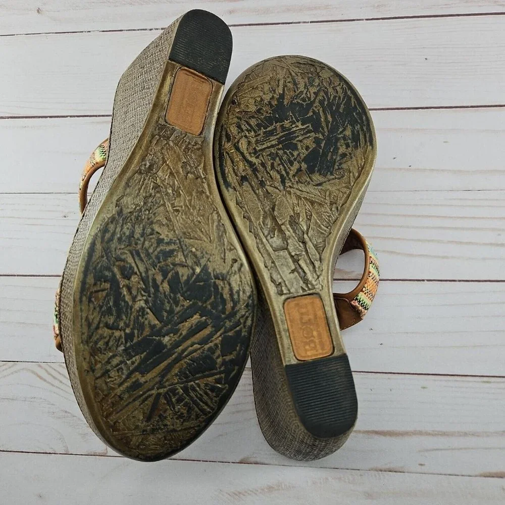 Born Womens‎ Size 10 Size 42 Lio Orange Aztec Platform Wedge Heel Woven Sandals